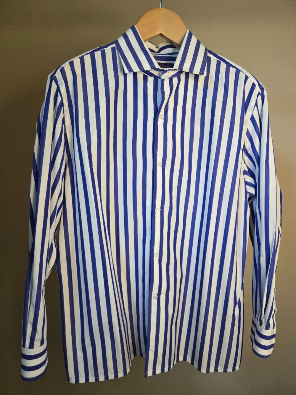 Ralph Lauren Purple Label Bengal Stripe Dress Shirt Blue/White Size 16 Italy